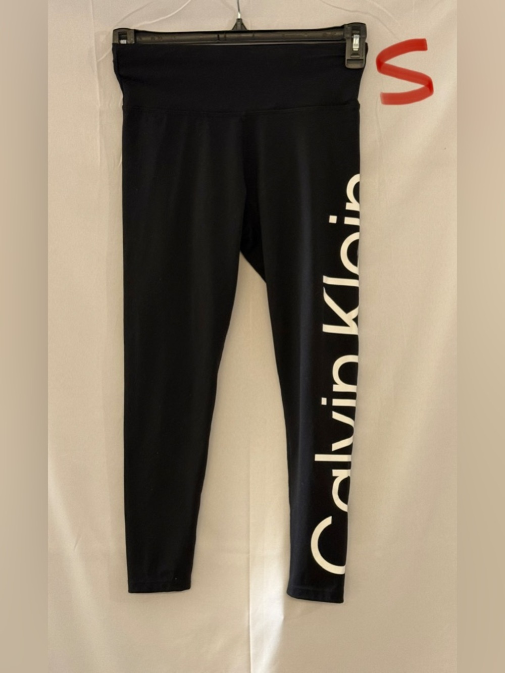 Calvin Klein Black Leggings with White Vertical Logo